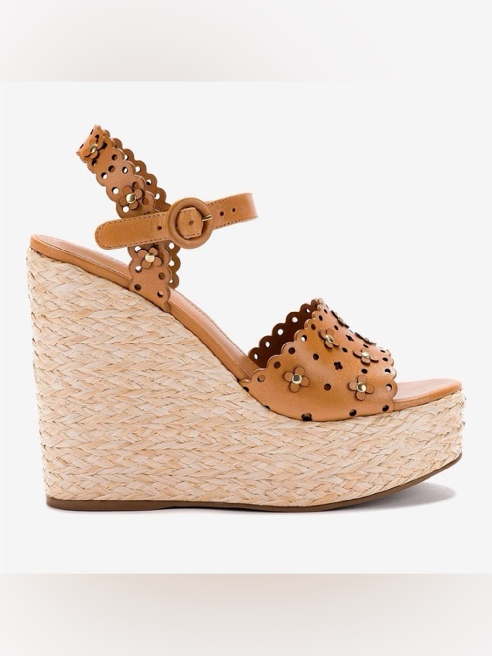 Larroudé Jasmine Wedges in biscuit leather